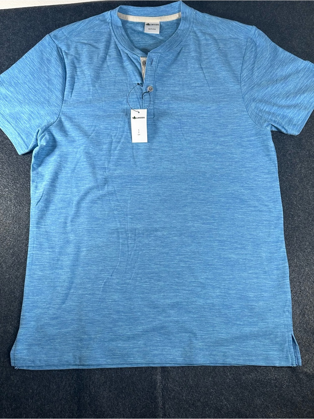 Tallwoods Mens Blue Short Sleeve Henley T-Shirt Heathered Tee Small